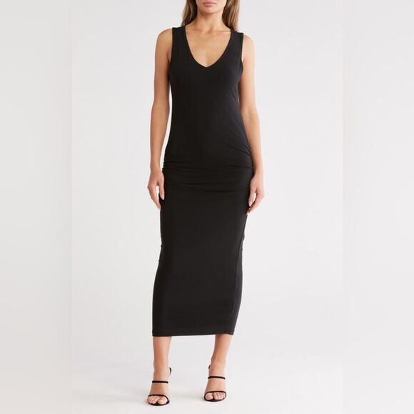 James perse Twisted Cap Sleeve tank Ruched Maxi Dress in black size m NWOT - Picture 1 of 6